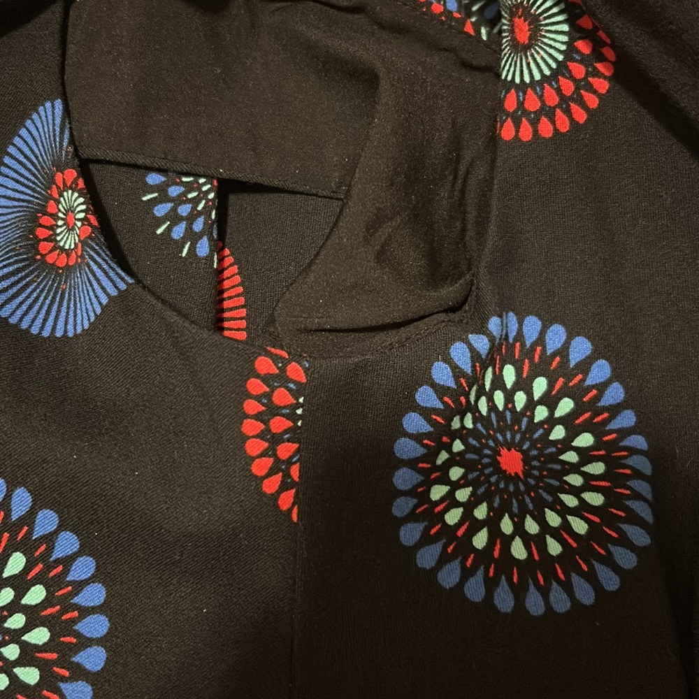kate spade Black Sleeveless Midi Dress with Red and Teal Circular Print - Picture 11 of 13
